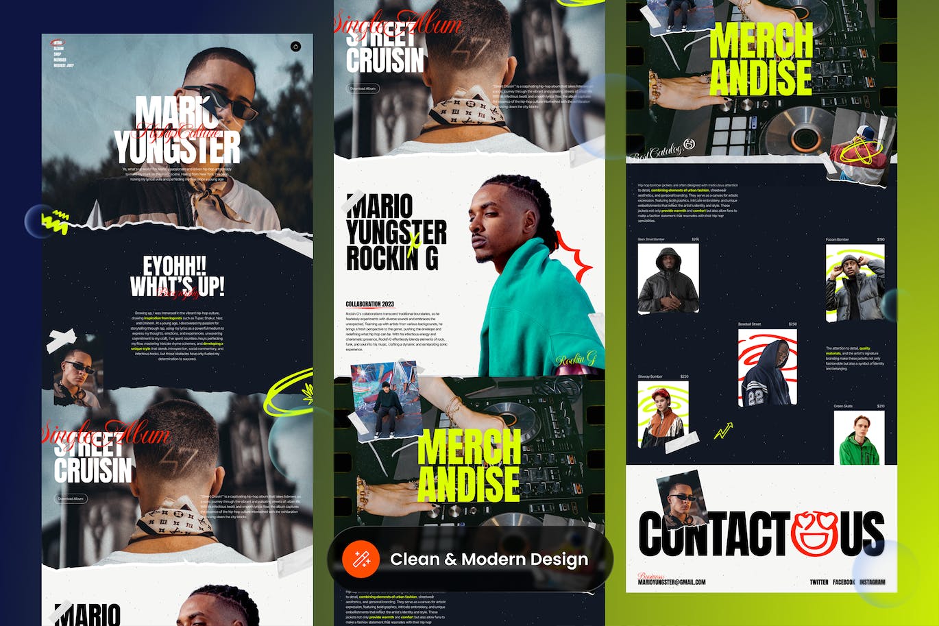 歌手音乐家作品集网站着陆页设计UI模板 Mario &#8211; Rapper Musician Portfolio Landing Page