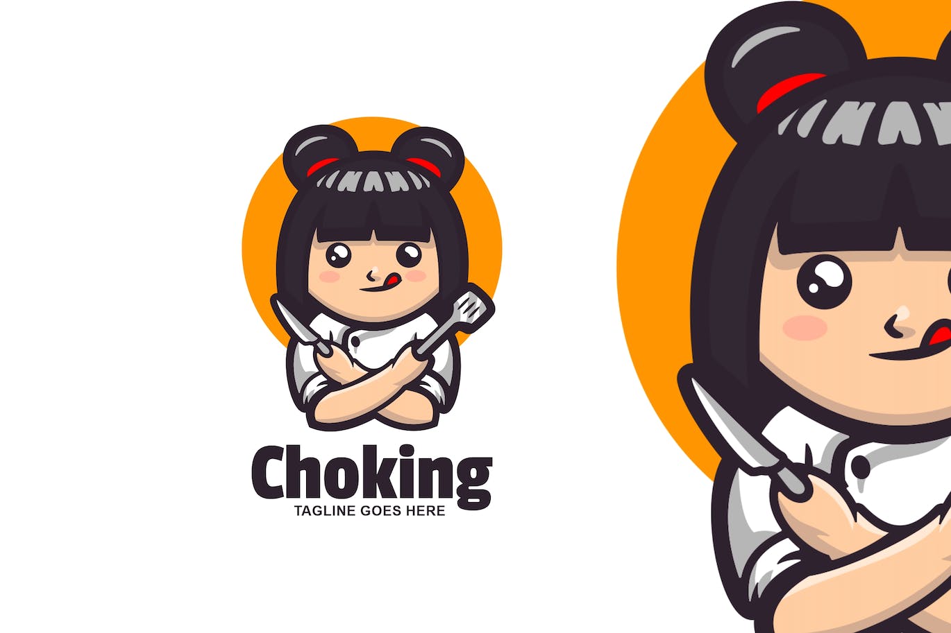 厨师吉祥物卡通标志插画Logo模板 chef mascot cartoon logo illustration