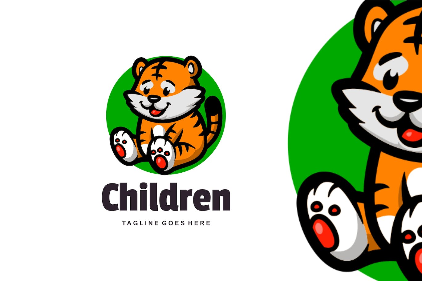 可爱的卡通老虎标志设计Logo模板 Cute cartoon Tiger logo design