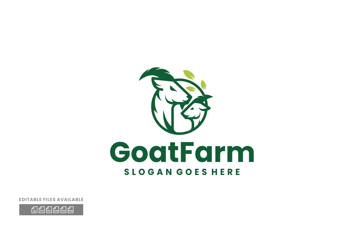 山羊农场线条艺术标志Logo模板 Goat Farm Line Art Logo