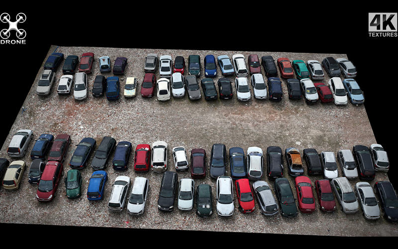 汽车废弃停车场地形特写无人机3D扫描模型 cars abandoned parking terrain closeup drone scan_