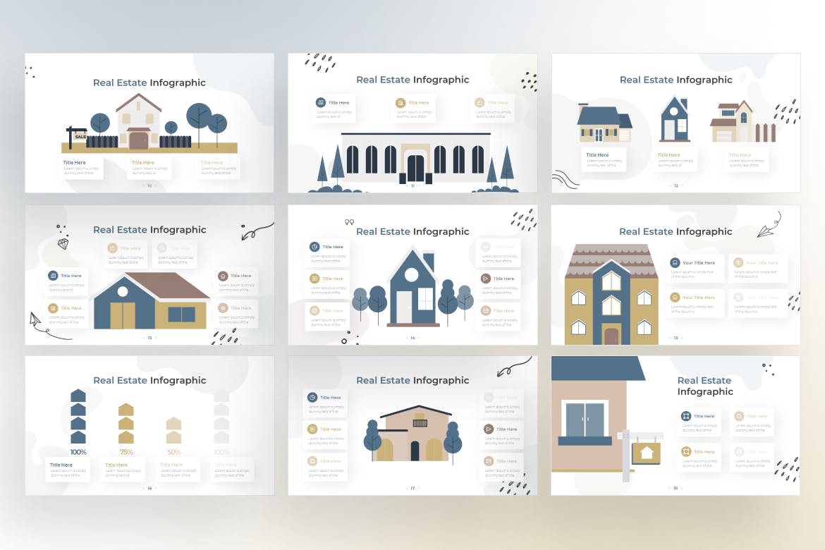 房地产信息图表涂鸦风格Keynote幻灯片创意模板 Real Estate Infographic Doodle Style &#8211; Keynote