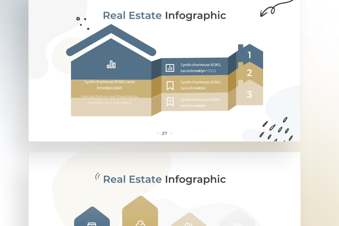 房地产信息图表涂鸦风格Keynote幻灯片创意模板 Real Estate Infographic Doodle Style &#8211; Keynote