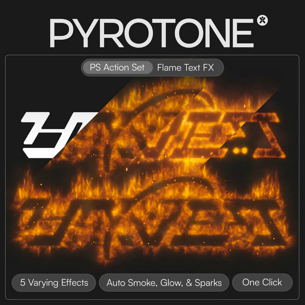 炫酷真实火焰燃烧烟雾辉光文字图形logo特效PS动作设计套装 Pyrotone by Doron Supply（10242） -