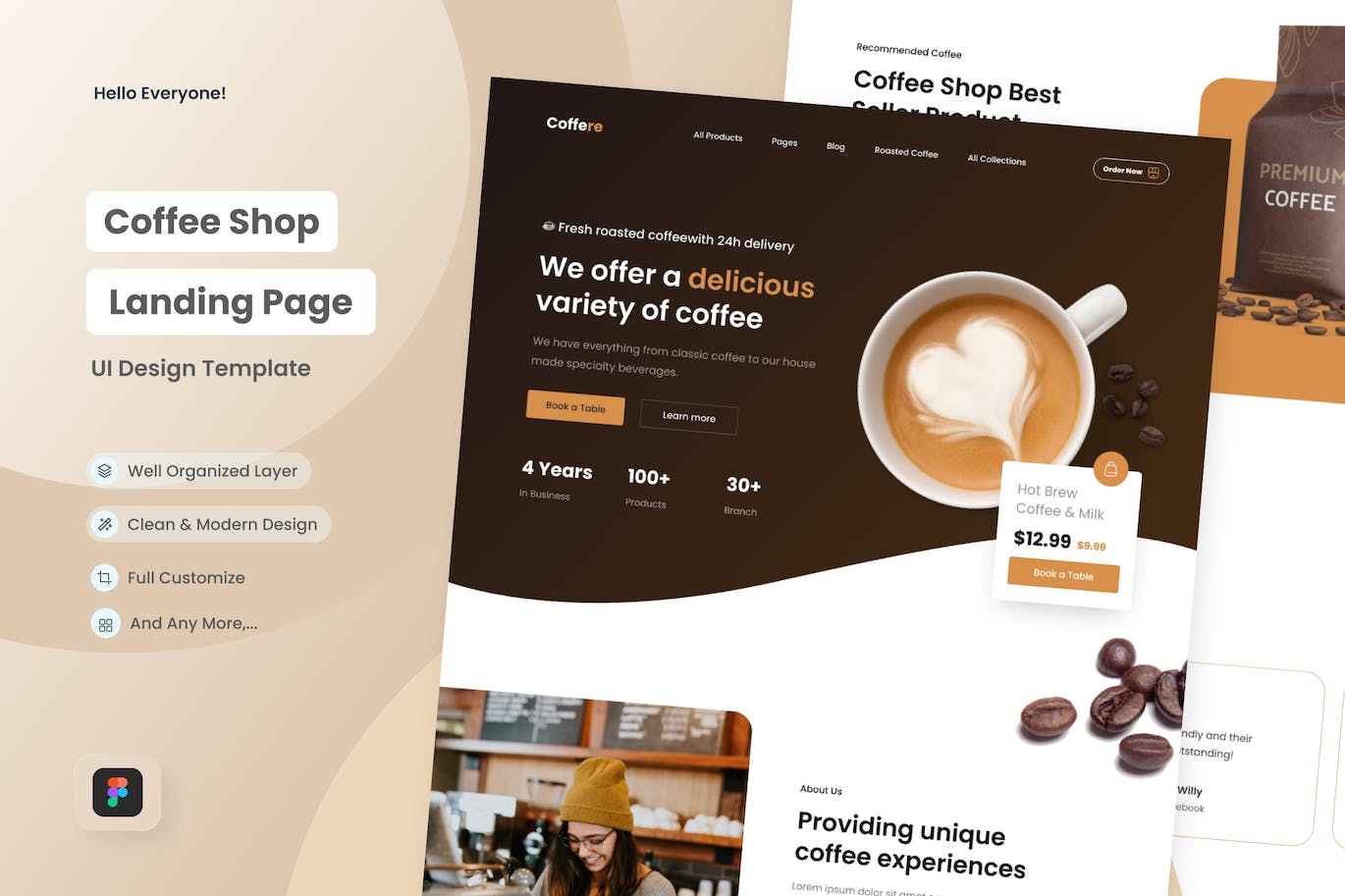 咖啡店网站设计着陆页UI模板 Coffere &#8211; Coffee Shop Landing Page