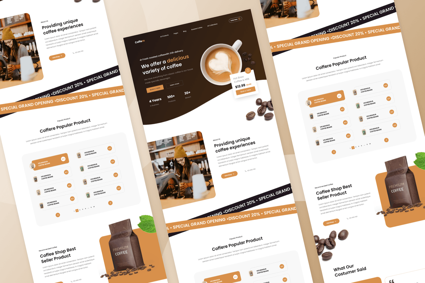 咖啡店网站设计着陆页UI模板 Coffere &#8211; Coffee Shop Landing Page