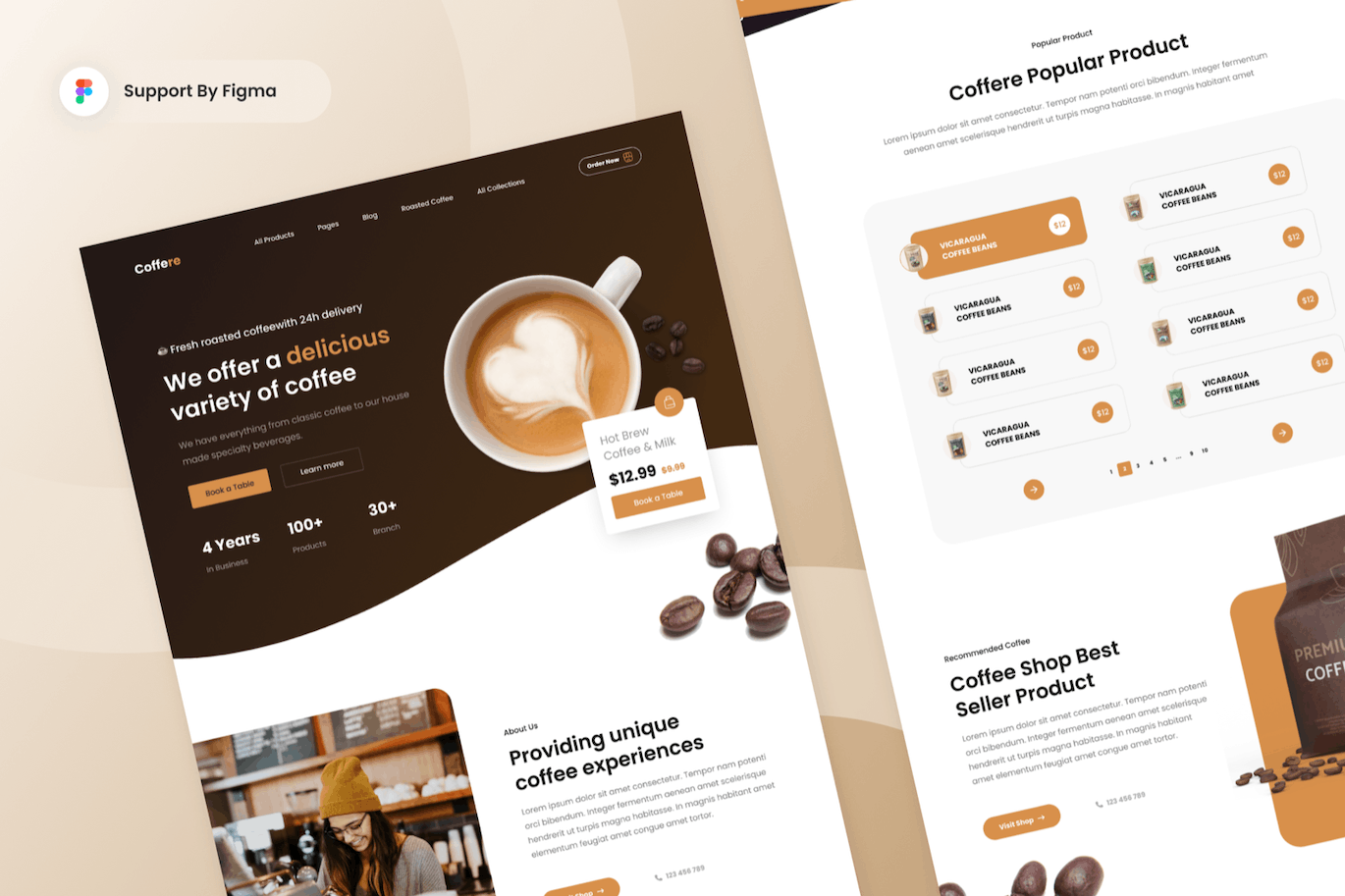 咖啡店网站设计着陆页UI模板 Coffere &#8211; Coffee Shop Landing Page