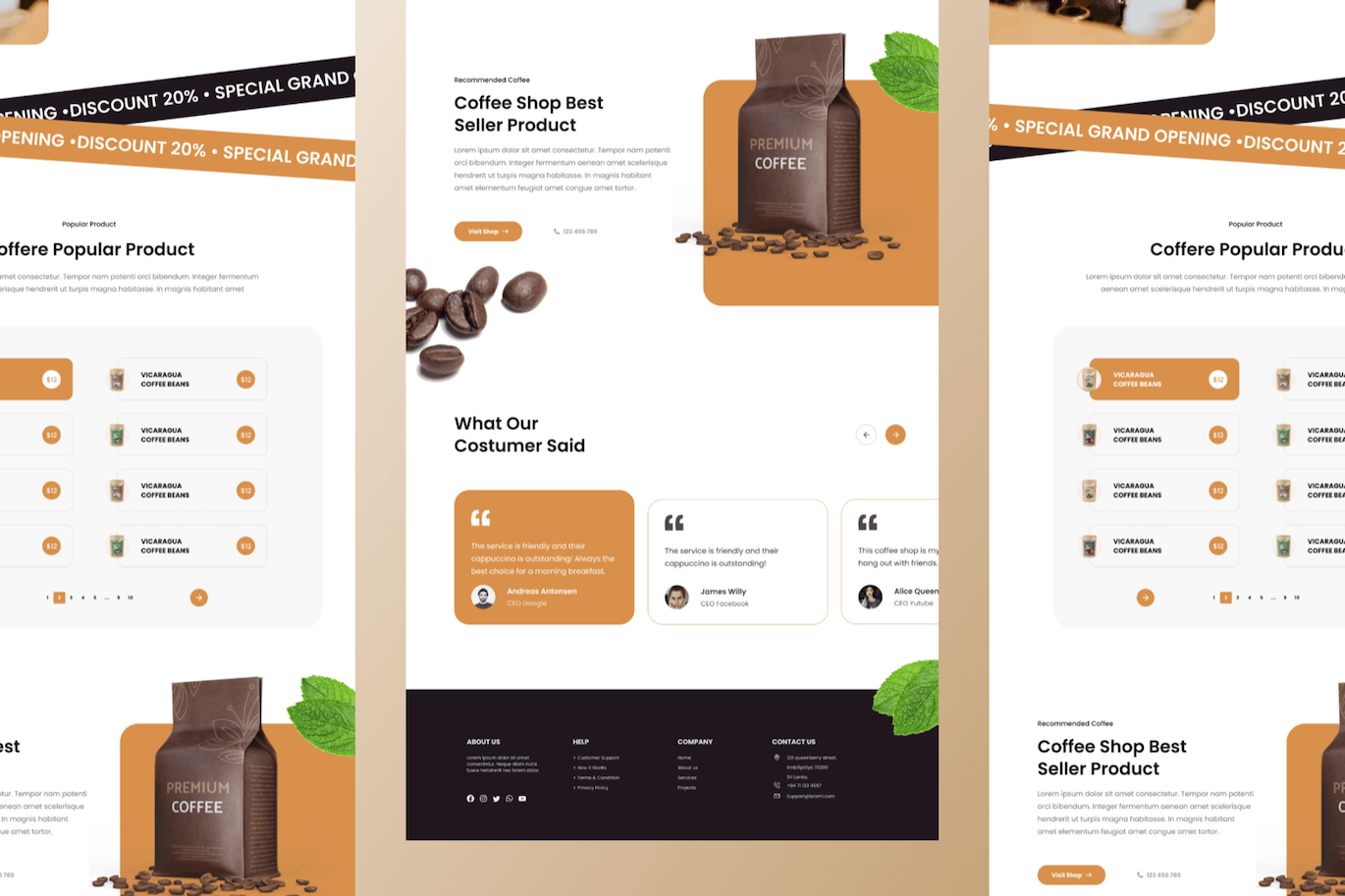 咖啡店网站设计着陆页UI模板 Coffere &#8211; Coffee Shop Landing Page