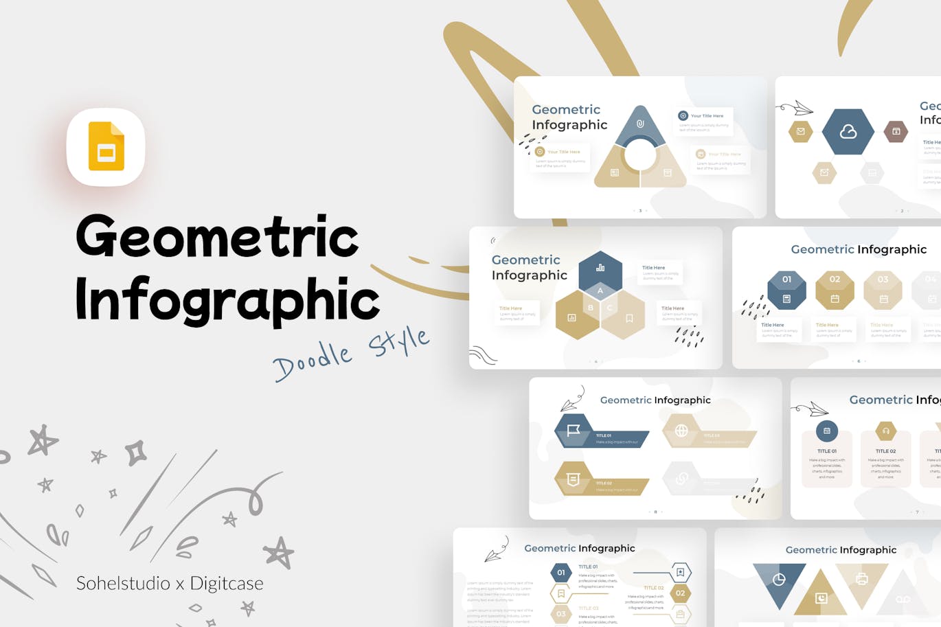 几何信息图表涂鸦风格谷歌幻灯片设计模板 Geometric Infographic Doodle Style &#8211; Google Slide