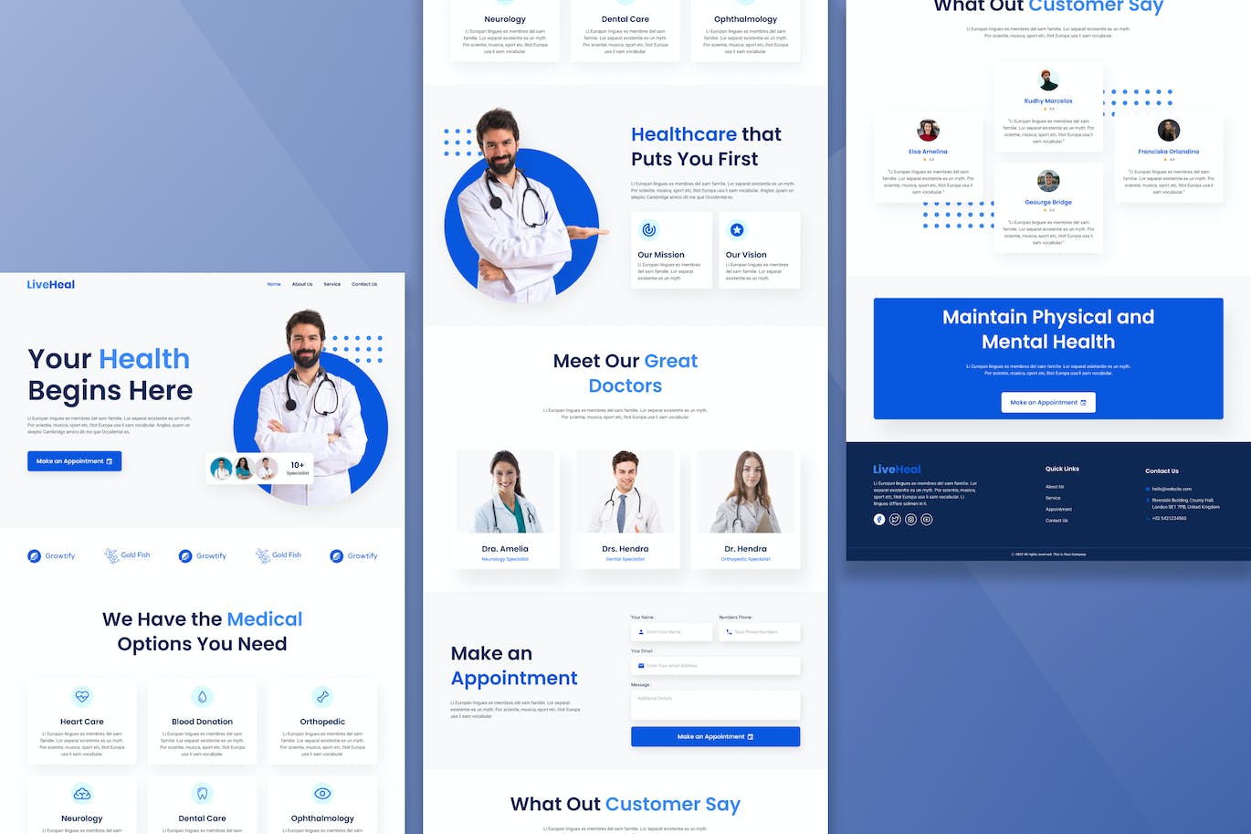 普通医疗网站设计着陆页UI模板 LiveHeal General Medical Landing Page Figma