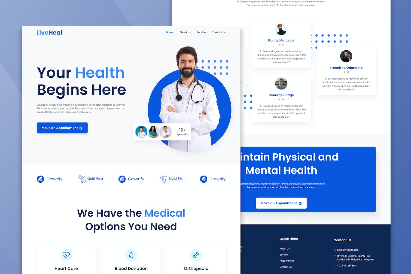 普通医疗网站设计着陆页UI模板 LiveHeal General Medical Landing Page Figma