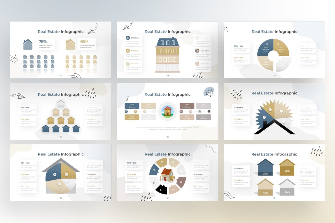 房地产信息图表涂鸦风格谷歌幻灯片模板下载 Real Estate Infographic Doodle Style Google Slide