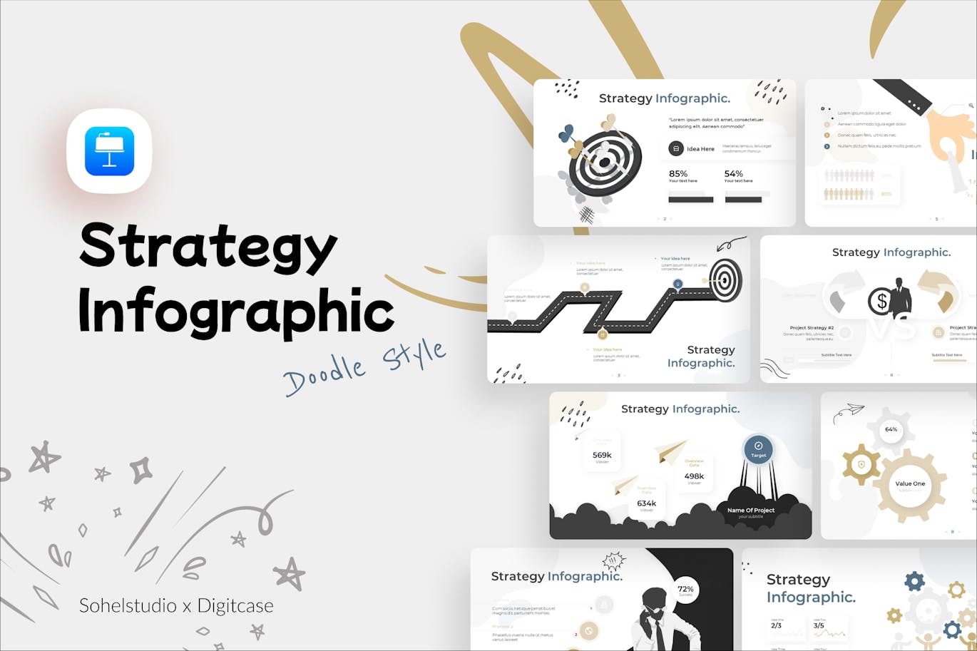 策略信息图表涂鸦风格Keynote幻灯片演示模板 Strategy Infographic Doodle Style &#8211; Keynote