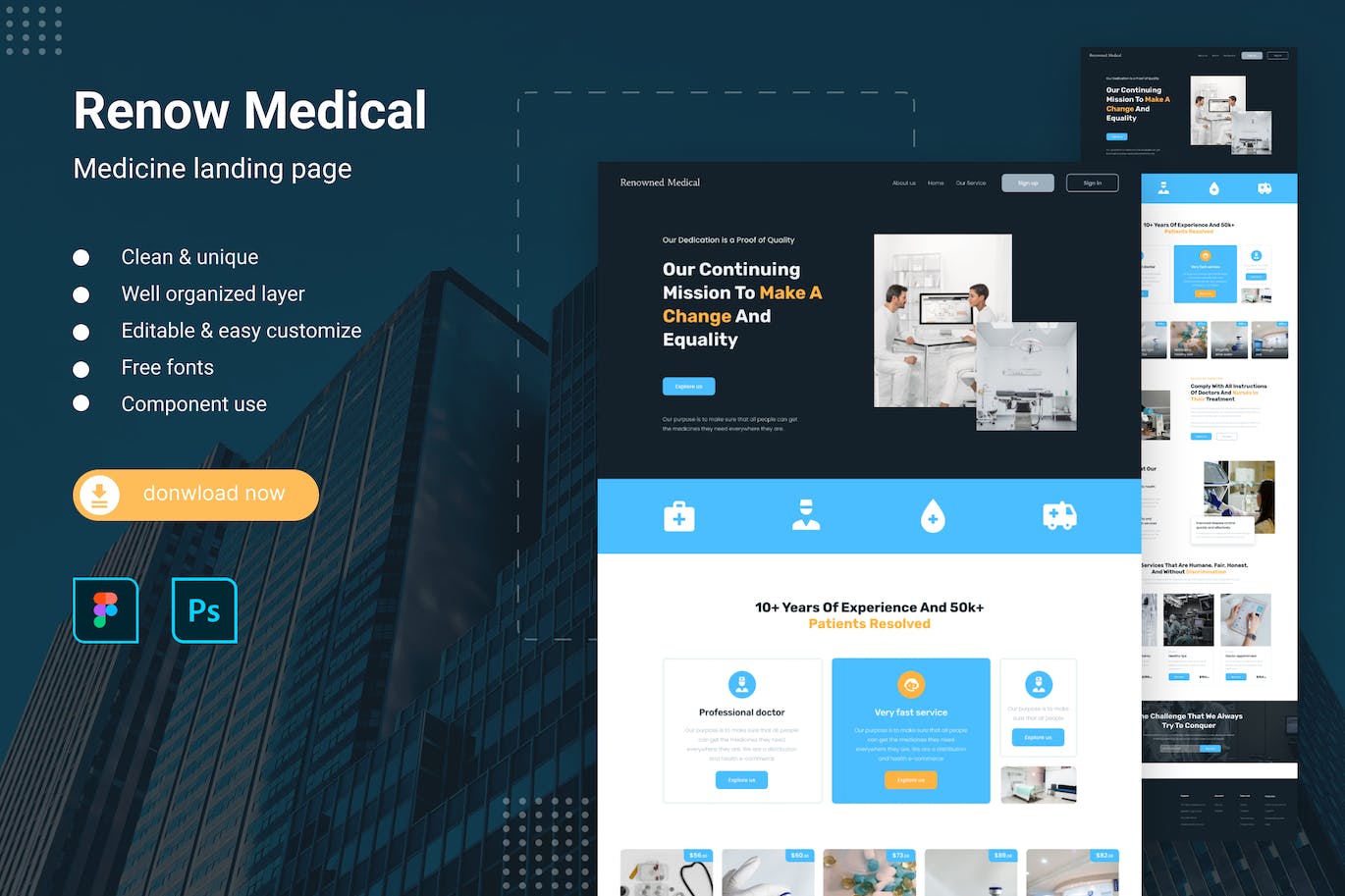 医疗网站着陆页设计UI模板 Medical Landing Page Template