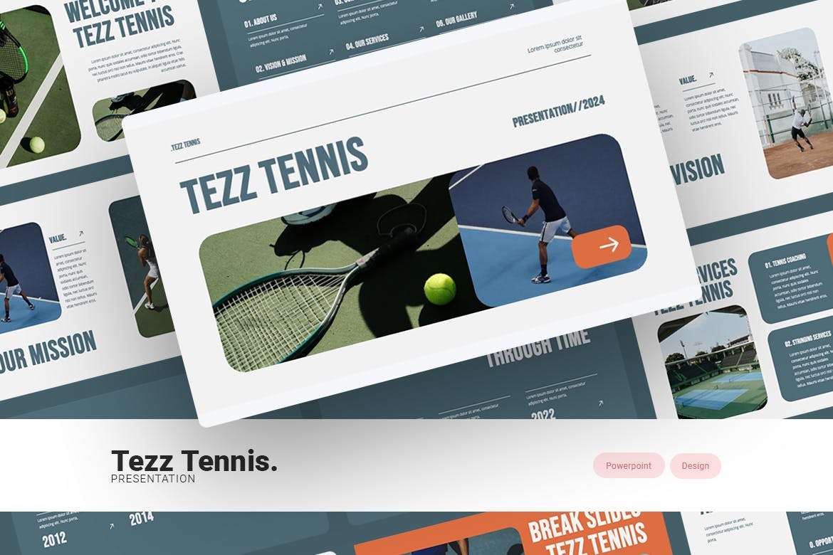 探讨网球技术与比赛PPT模板下载 Tezz &#8211; Tennis Powerpoint