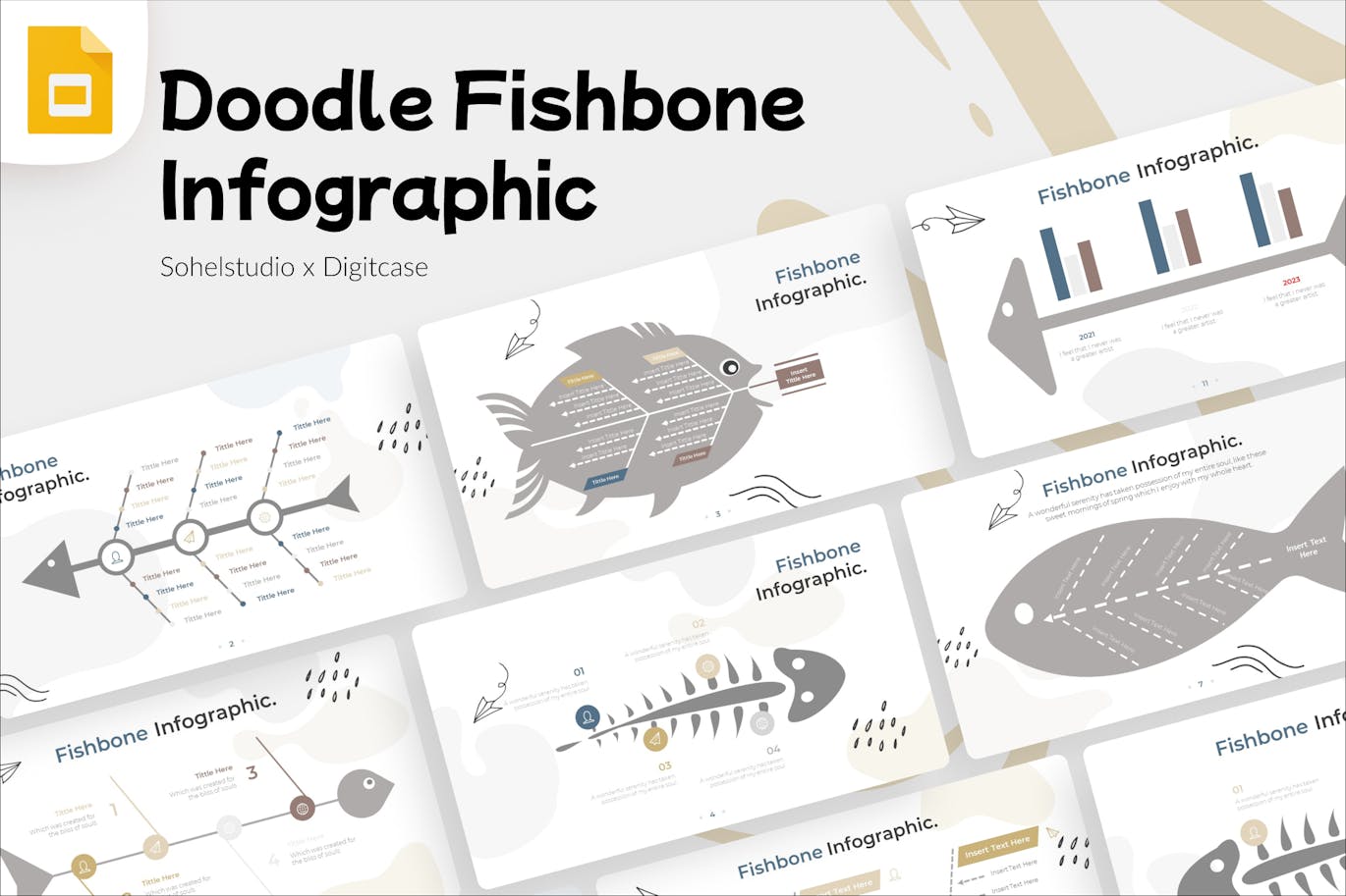 鱼骨信息图表涂鸦风格Google幻灯片模板素材 Fishbone Infographic Doodle Style &#8211; Google Slide