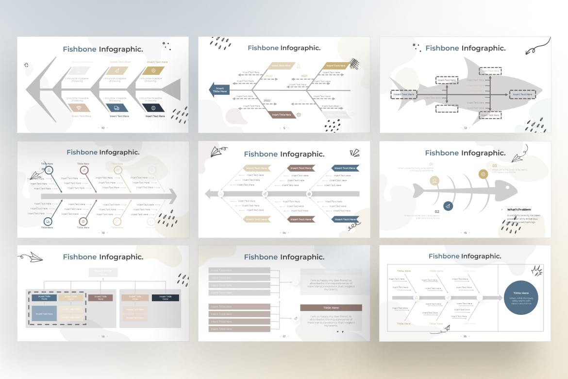 鱼骨信息图表涂鸦风格Google幻灯片模板素材 Fishbone Infographic Doodle Style &#8211; Google Slide