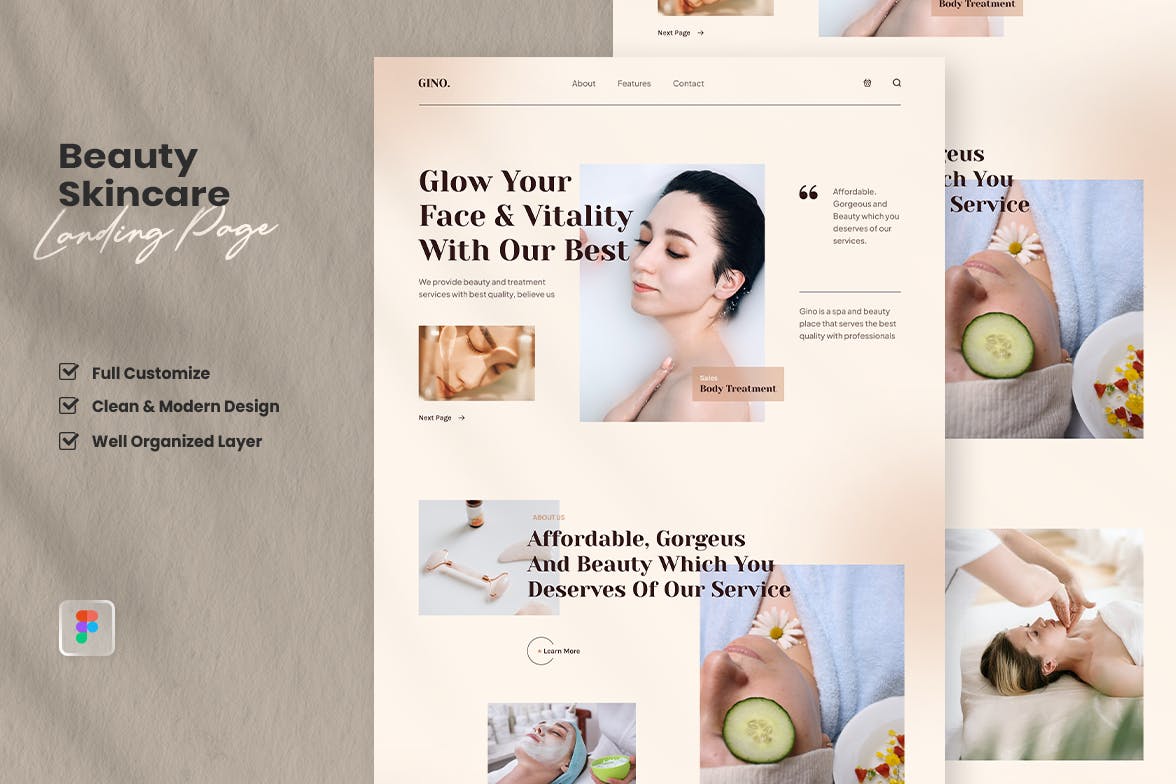 美容网站着陆页模板 Beauty Landing Page &#8211; Gino