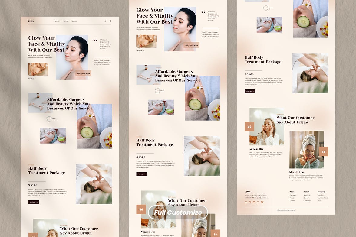 美容网站着陆页模板 Beauty Landing Page &#8211; Gino