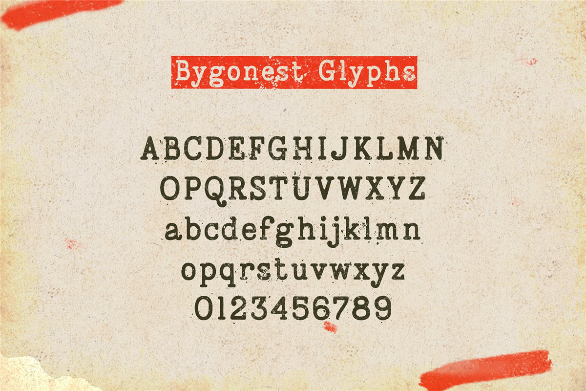 英文字体：复古老式喷墨打字机效果Logo标题衬线英文字体素材 Bygonest – Old Typewriter Font（10281） -