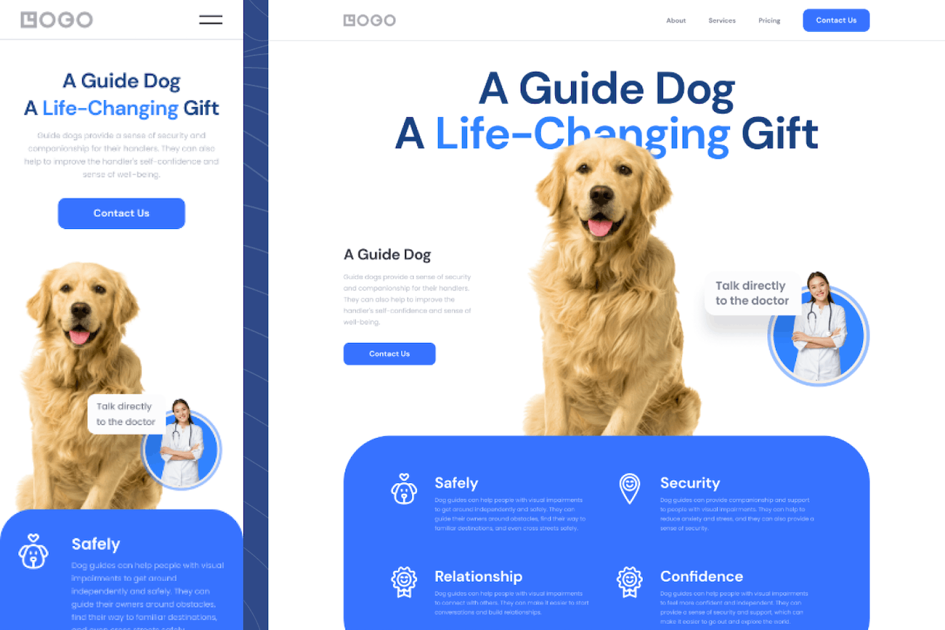 导盲犬网站着陆页模板 Guide Dog Landing Page