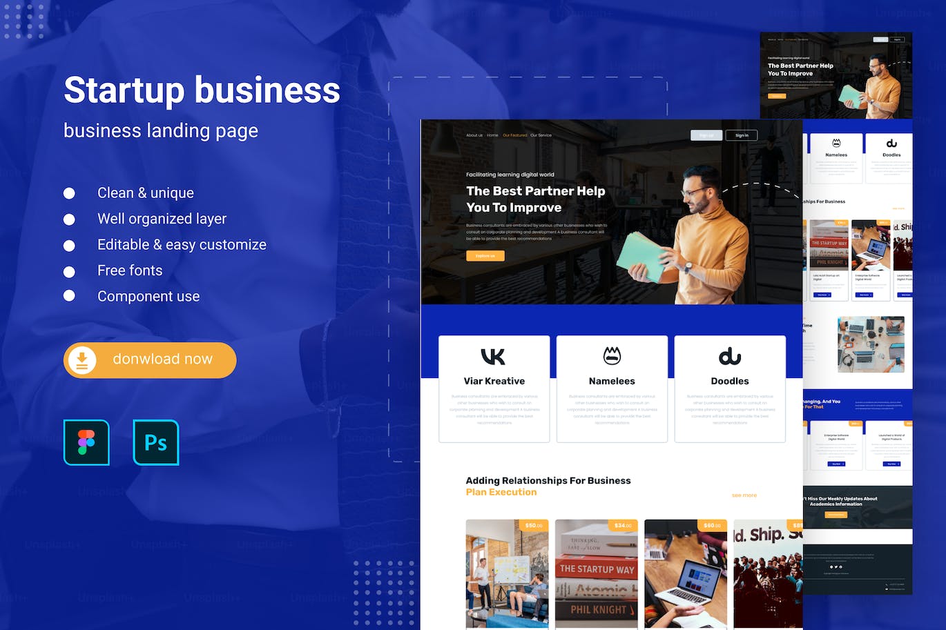 初创企业网站着陆页设计UI模板 Startup Business Landing Page Template