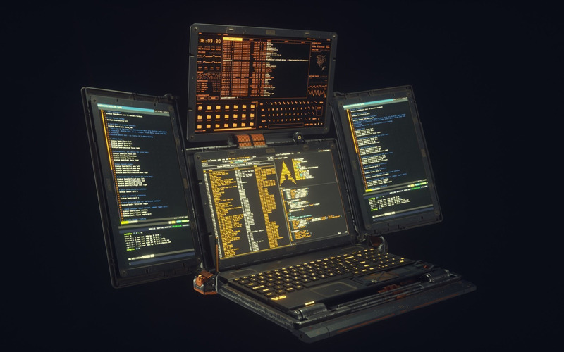 赛博朋克黑客笔记本电脑3D模型 Cyberpunk Hacker Laptop 3D model_