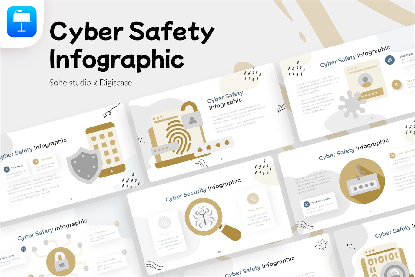 网络安全信息图表涂鸦风格演示文稿Keynote模板 Cyber Safety Infographic Doodle Style &#8211; Keynote