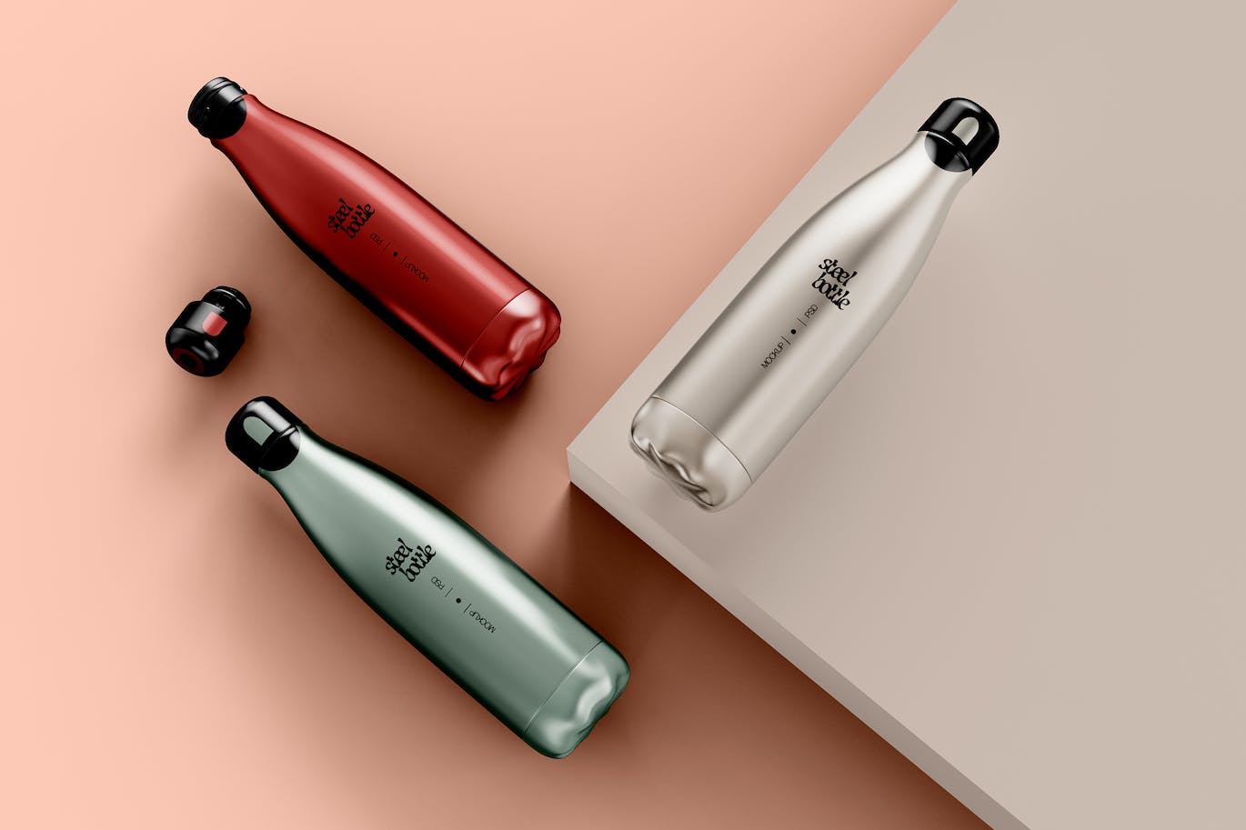 不锈钢保温水瓶样机 Stainless Steel Bottles Mockup