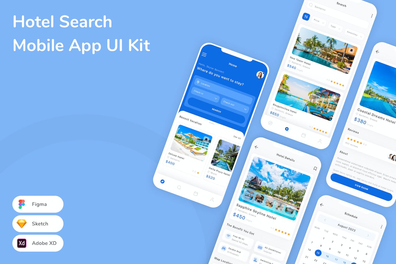 酒店搜索移动应用 UI 套件 Hotel Search Mobile App UI Kit