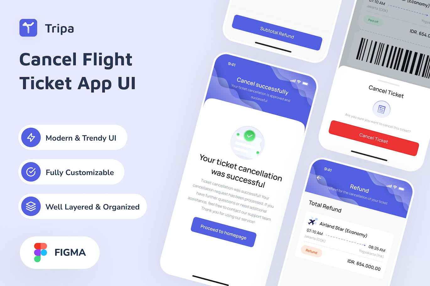 取消机票应用程序 UI模板 Tripa &#8211; Cancel Flight Ticket App UI