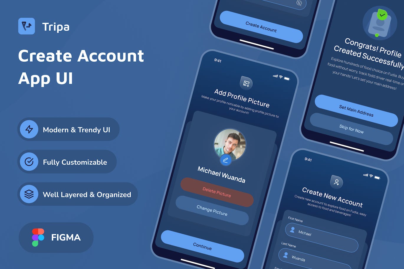 创建帐户暗黑模式应用程序 UI模板 Fudia &#8211; Create Account Dark Mode App UI