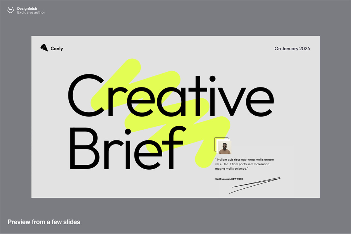 40+现代动态独特极简艺术品牌VI手册艺术PPT幻灯片演示文稿 Creative brief template – Conly（10320） -