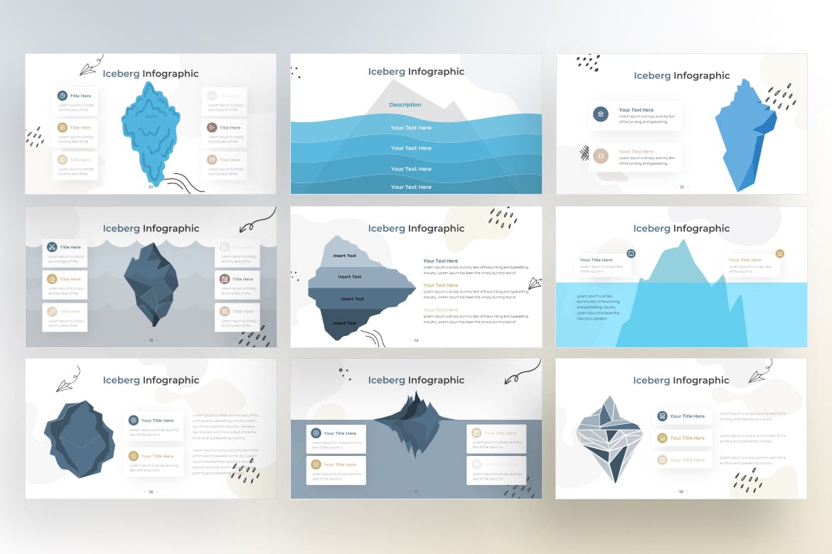 冰山信息图表涂鸦风格谷歌幻灯片模板 Iceberg Infographic Doodle Style &#8211; Google Slide