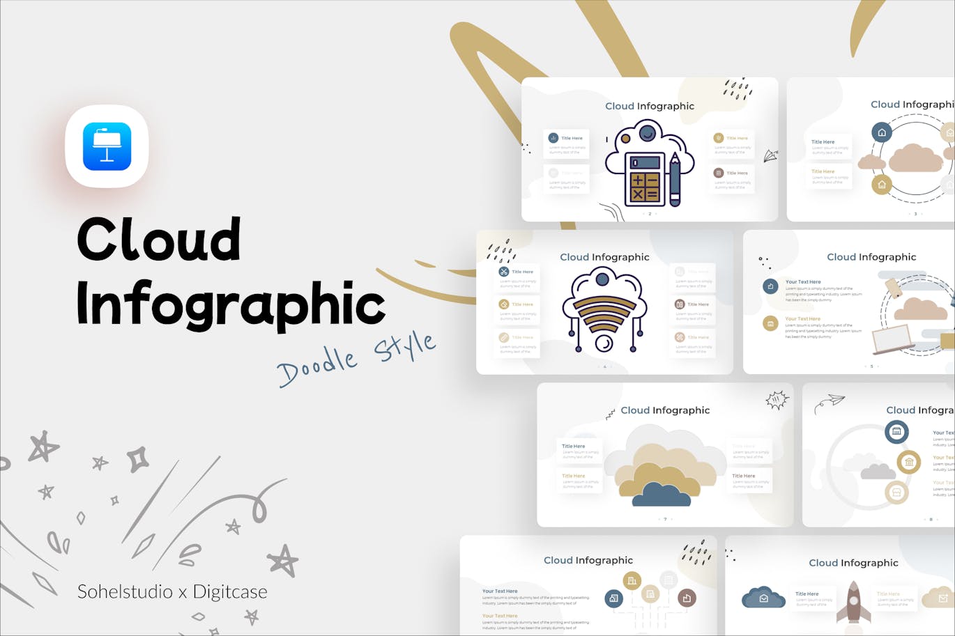 云信息图表涂鸦风格演示文稿Keynote模板 Cloud Infographic Doodle Style &#8211; Keynote Template