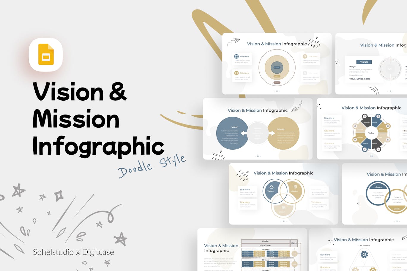 涂鸦愿景和使命信息图表谷歌幻灯片模板下载 Doodle Vision &amp; Mission Infographic &#8211; Google Slide