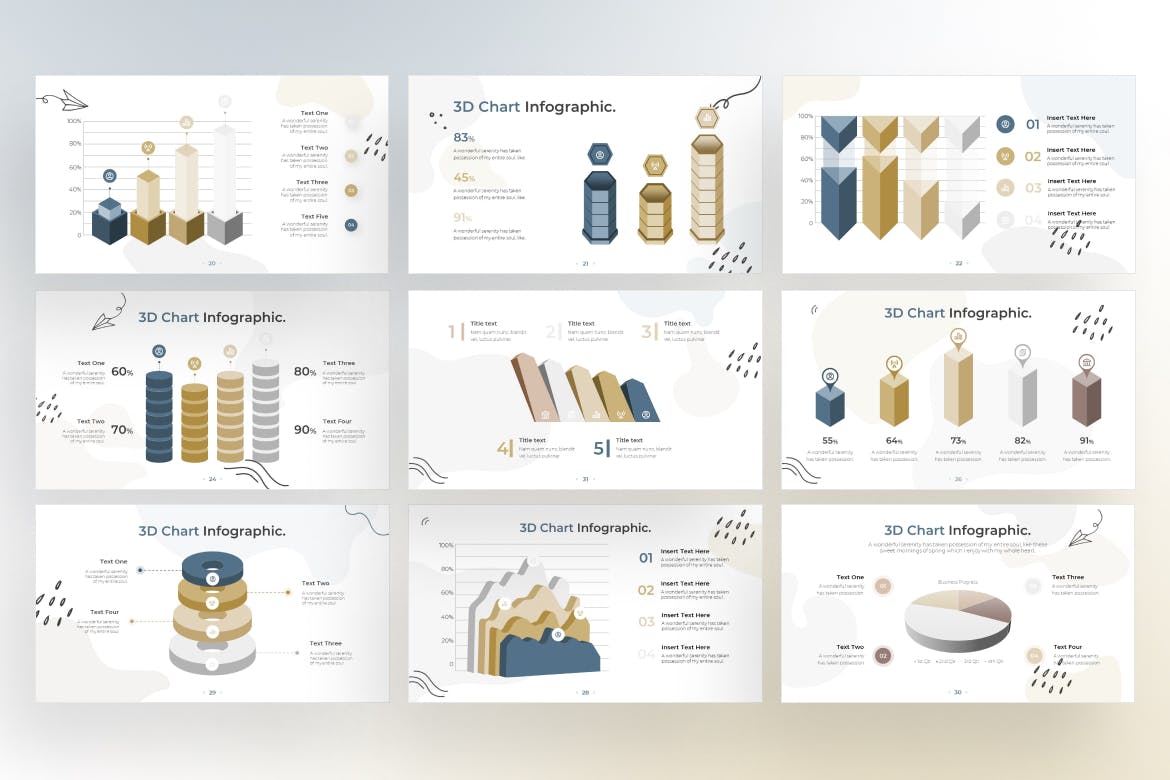 3D图表信息图表涂鸦风格Keynote幻灯片演示模板 3D Chart Infographic Doodle Style &#8211; Keynote