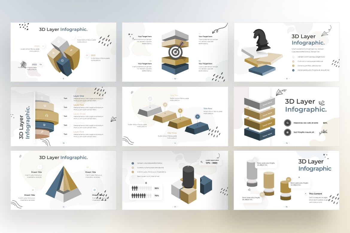 3D分层信息图表涂鸦风格谷歌幻灯片演示文稿模板 3D Layered Infographic Doodle Style &#8211; Google Slide