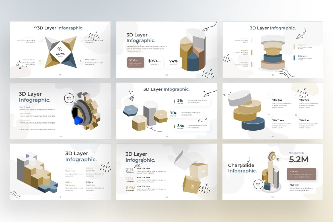 3D分层信息图表涂鸦风格谷歌幻灯片演示文稿模板 3D Layered Infographic Doodle Style &#8211; Google Slide