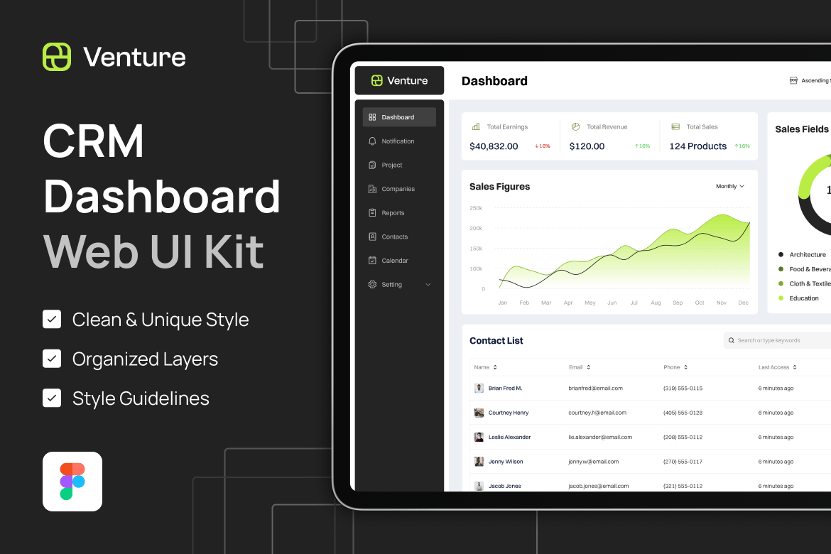 CRM 仪表板 Web UI 套件 Venture &#8211; CRM Dashboard Web UI Kit