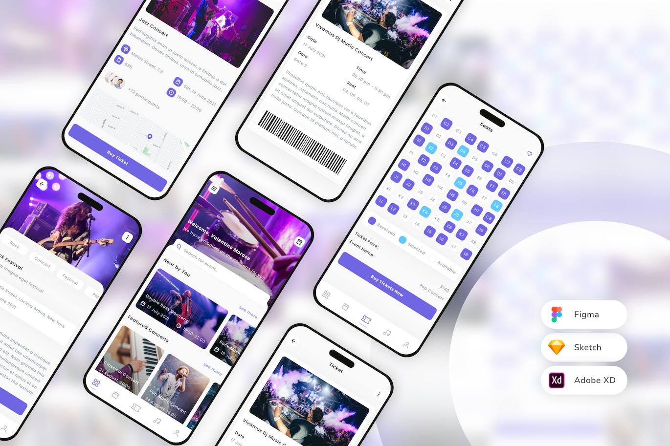 音乐活动和音乐会移动应用程序 UI 套件 Music Event &amp; Concert Mobile App UI Kit