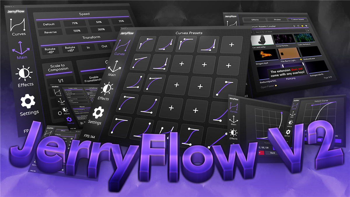 JerryFlow V2 AE工作全流程简化快捷抖动摇晃跟踪模糊剪辑效率神器AE插件 JerryFlow – JerryFlow V2（10341） -