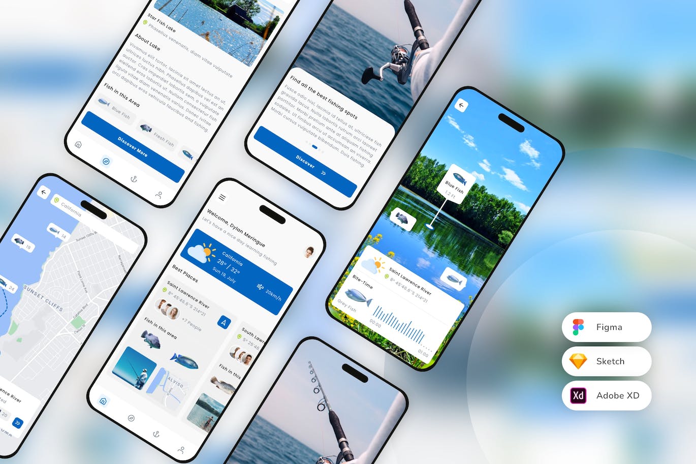 钓鱼和锦标赛移动应用程序 UI 套件 Fishing &amp; Tournament Mobile App UI Kit