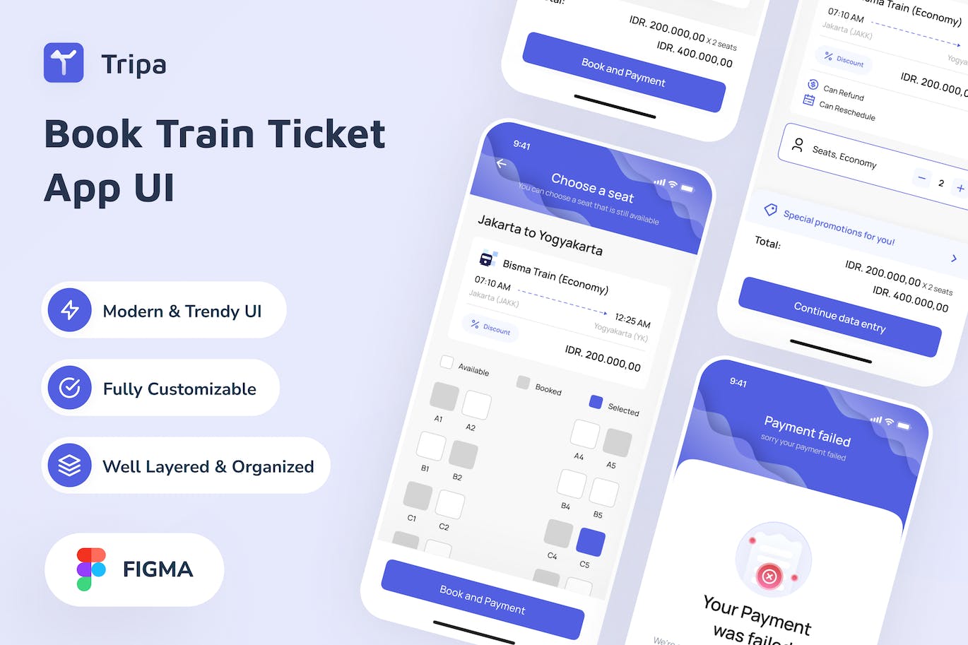 预订火车票应用程序 UI套件 Tripa &#8211; Book Train Ticket App UI