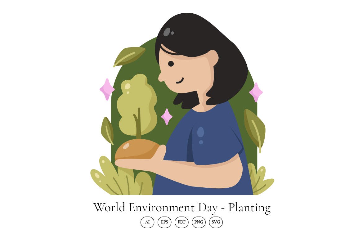 世界环境日-种植场景插画 World Environment Day &#8211; Planting Illustration