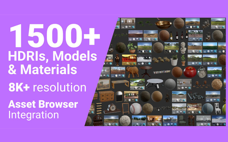 1000种HDRI材质模型预设库Blender插件 Poly Haven Asset Browser_