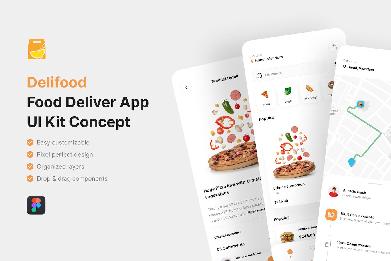 食品配送应用程序 UI 套件 Delifood &#8211; Food Deliver App UI Kit