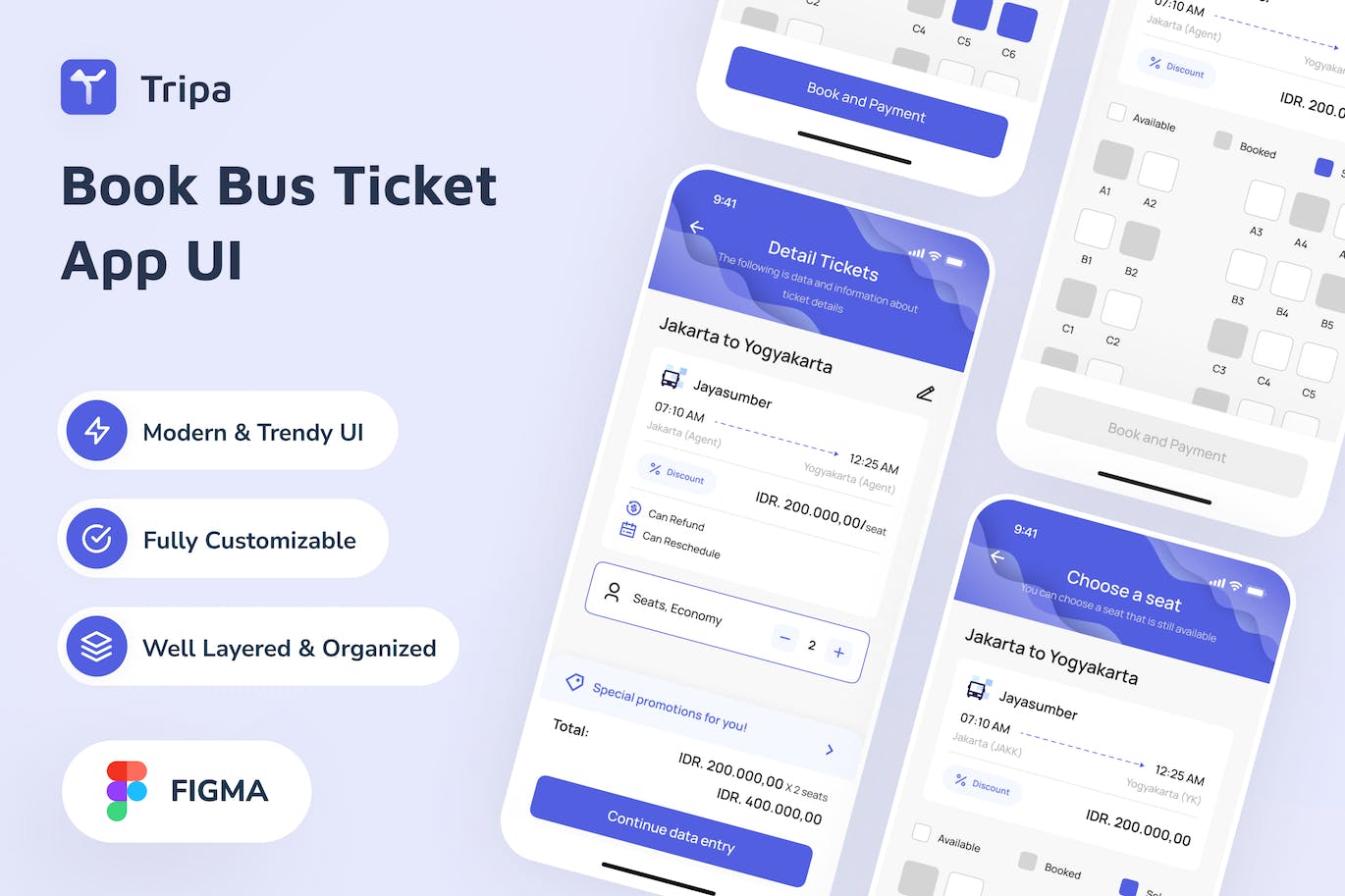 预订巴士票应用程序 UI套件 Tripa &#8211; Book Bus Ticket App UI