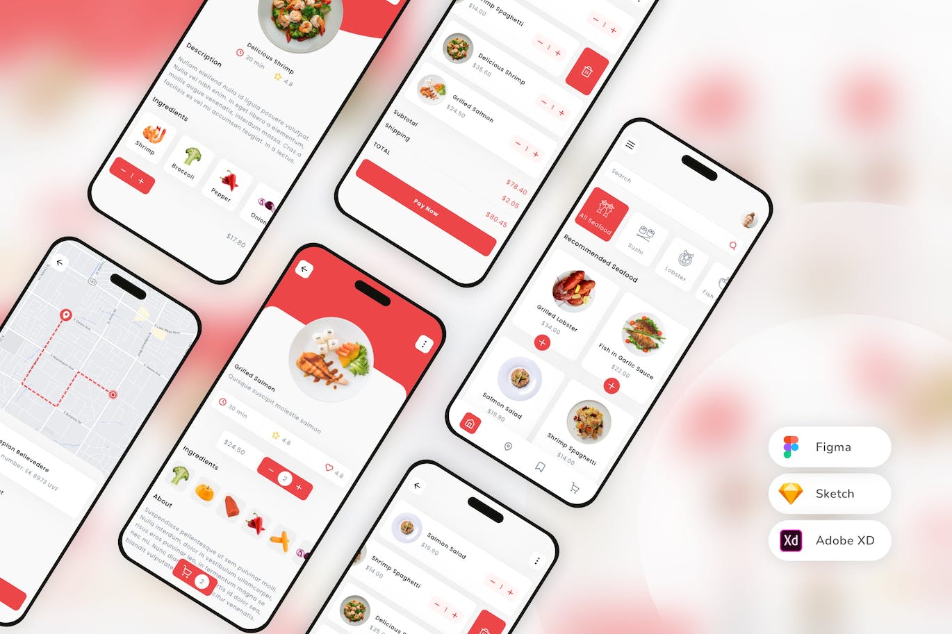 海鲜配送移动应用 UI 套件 Sea Food Delivery Mobile App UI Kit