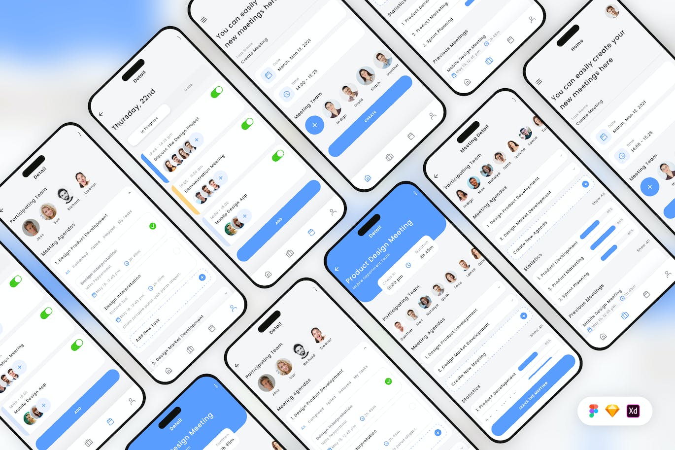 管理会议和任务移动应用程序 UI 套件 Manage Meetings &amp; Tasks Mobile App UI Kit